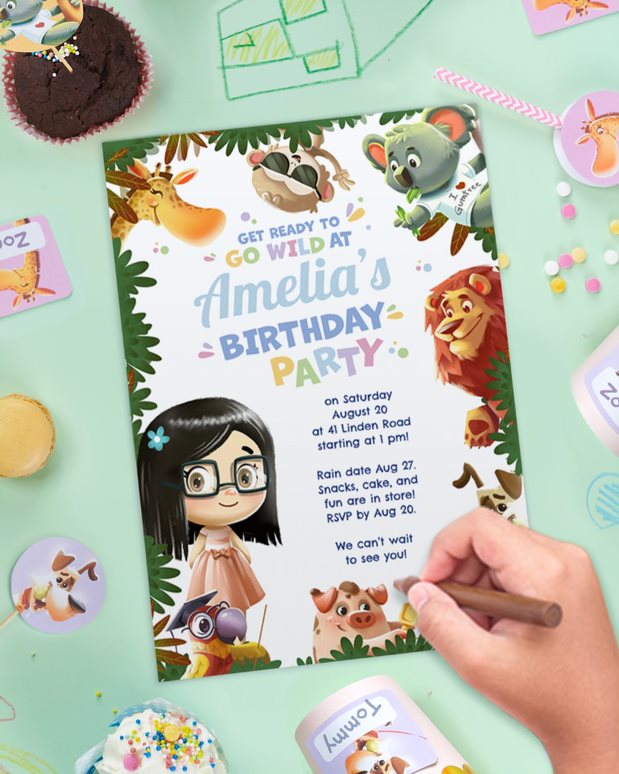 Beautiful personalized birthday party invitations for kids.